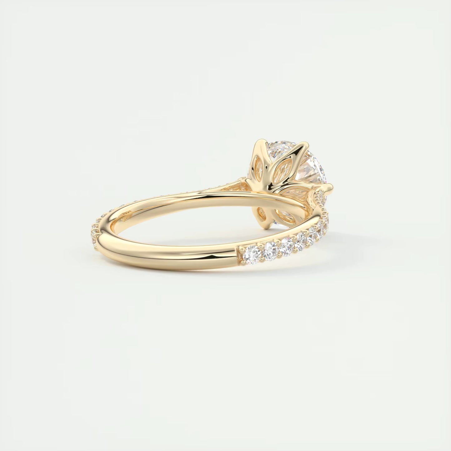 2.35 Ct Cathedral Royale Pavé Round Floral Basket Graduated Pave Six Prong Round Ring