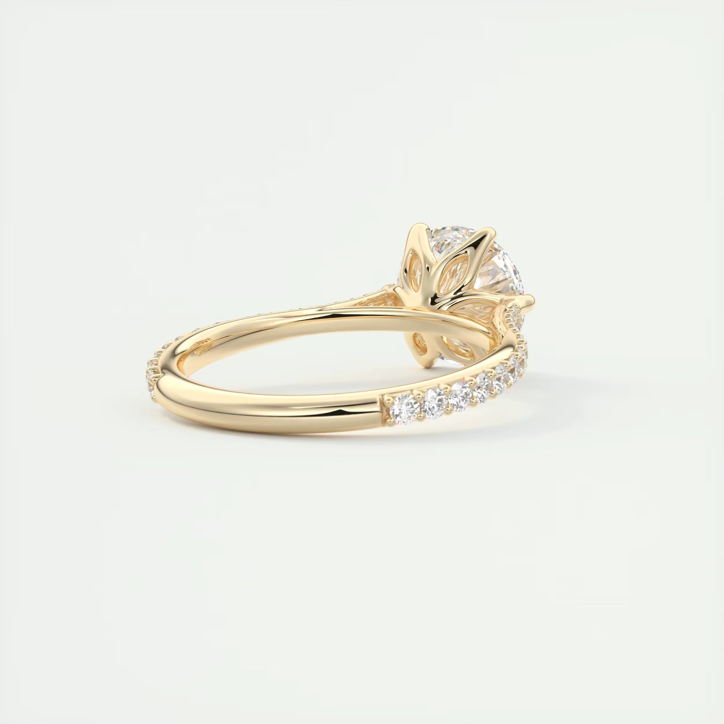 2.35 Ct Cathedral Royale Pavé Round Floral Basket Graduated Pave Six Prong Round Rings