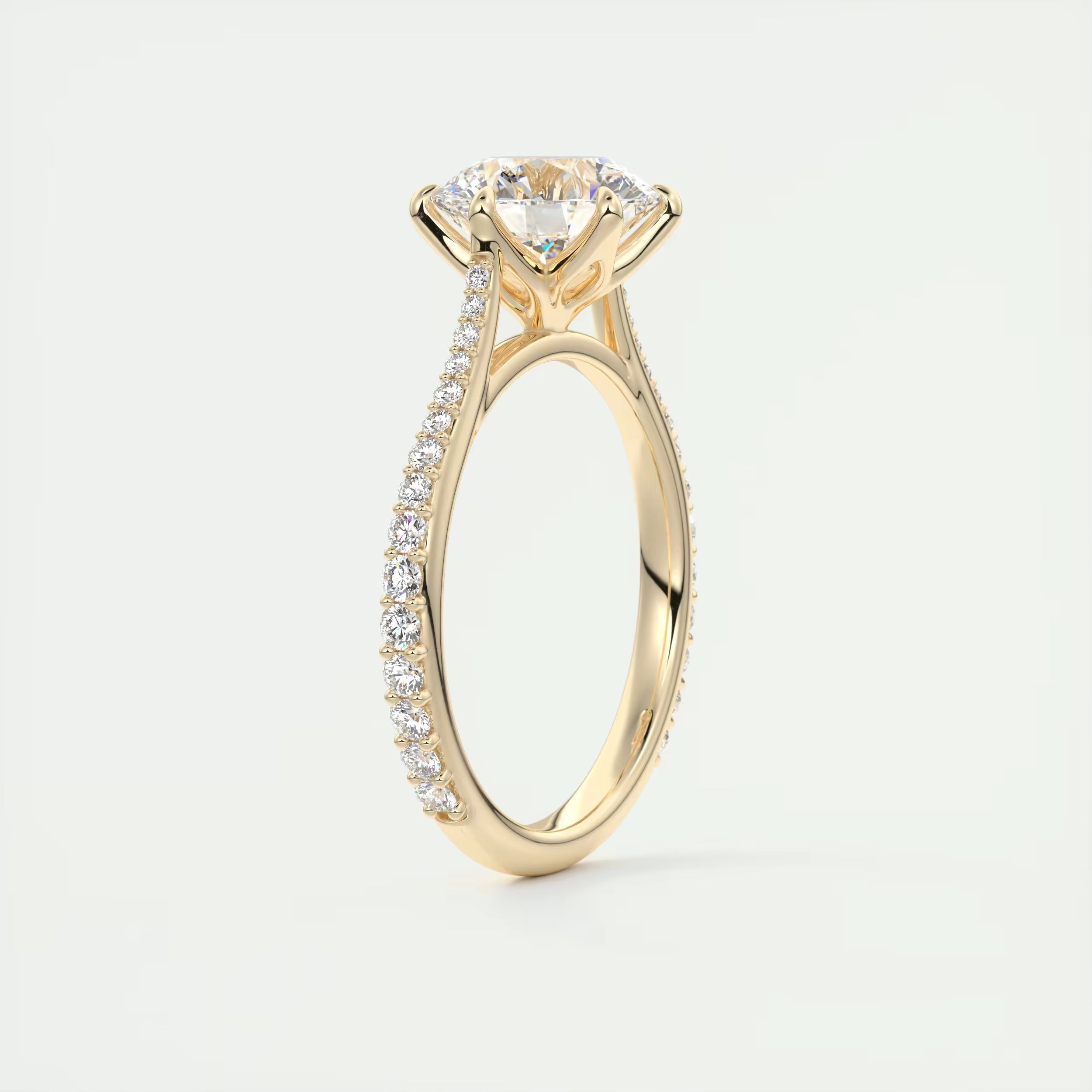 2.35 Ct Cathedral Royale Pavé Round Floral Basket Graduated Pave Six Prong Round Rings