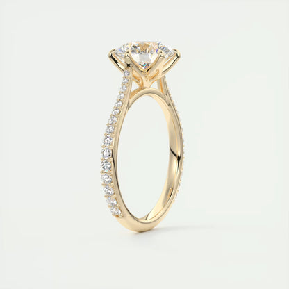 2.35 Ct Cathedral Royale Pavé Round Floral Basket Graduated Pave Six Prong Round Ring