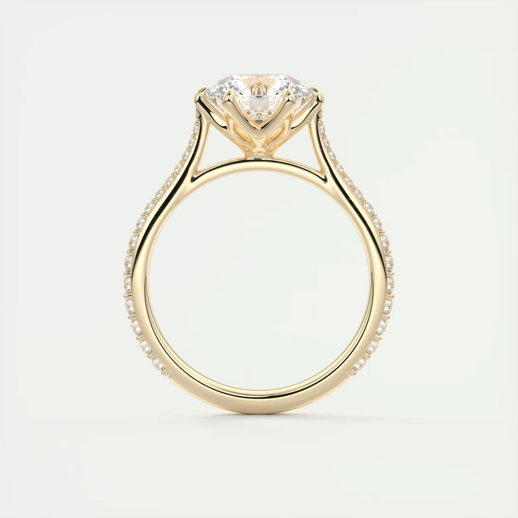 2.35 Ct Cathedral Royale Pavé Round Floral Basket Graduated Pave Six Prong Round Rings