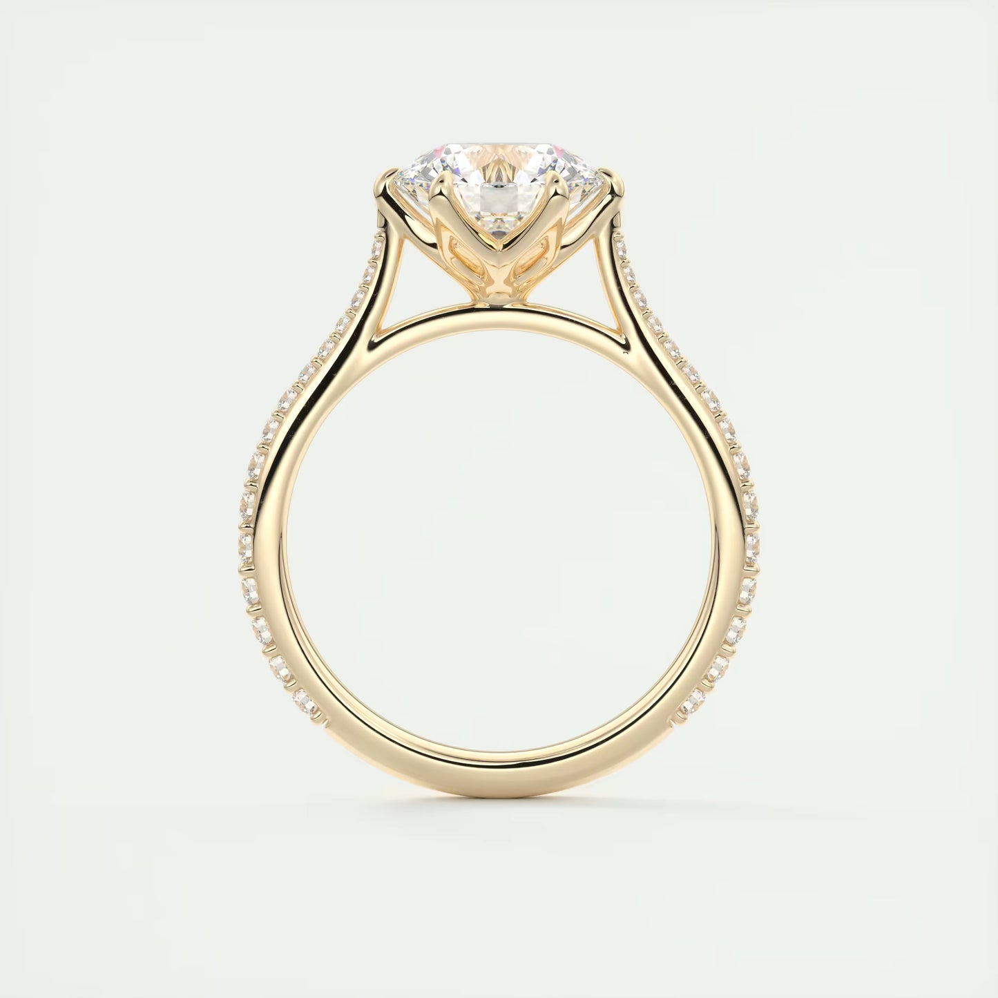 2.35 Ct Cathedral Royale Pavé Round Floral Basket Graduated Pave Six Prong Round Ring