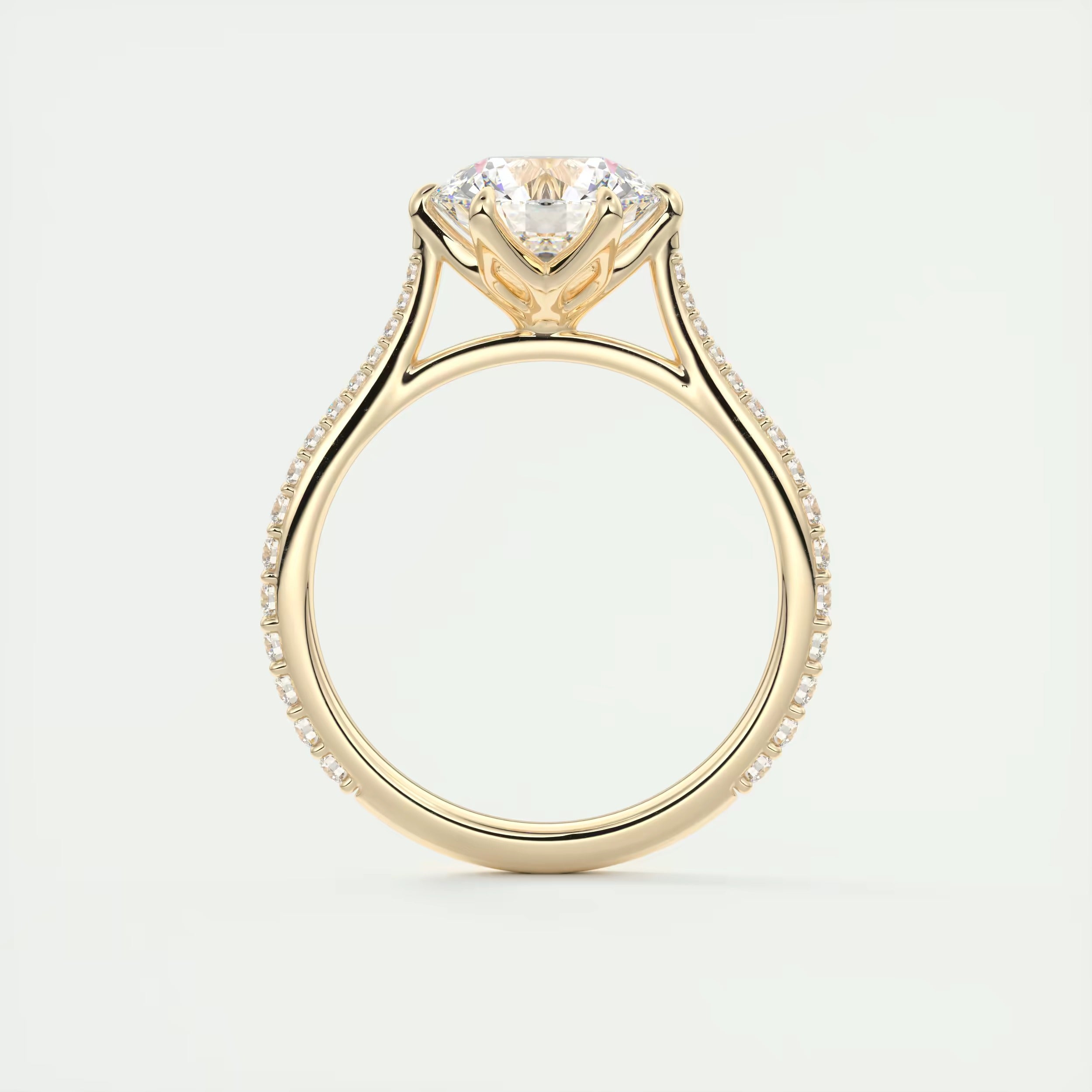 2.35 Ct Cathedral Royale Pavé Round Floral Basket Graduated Pave Six Prong Round Rings