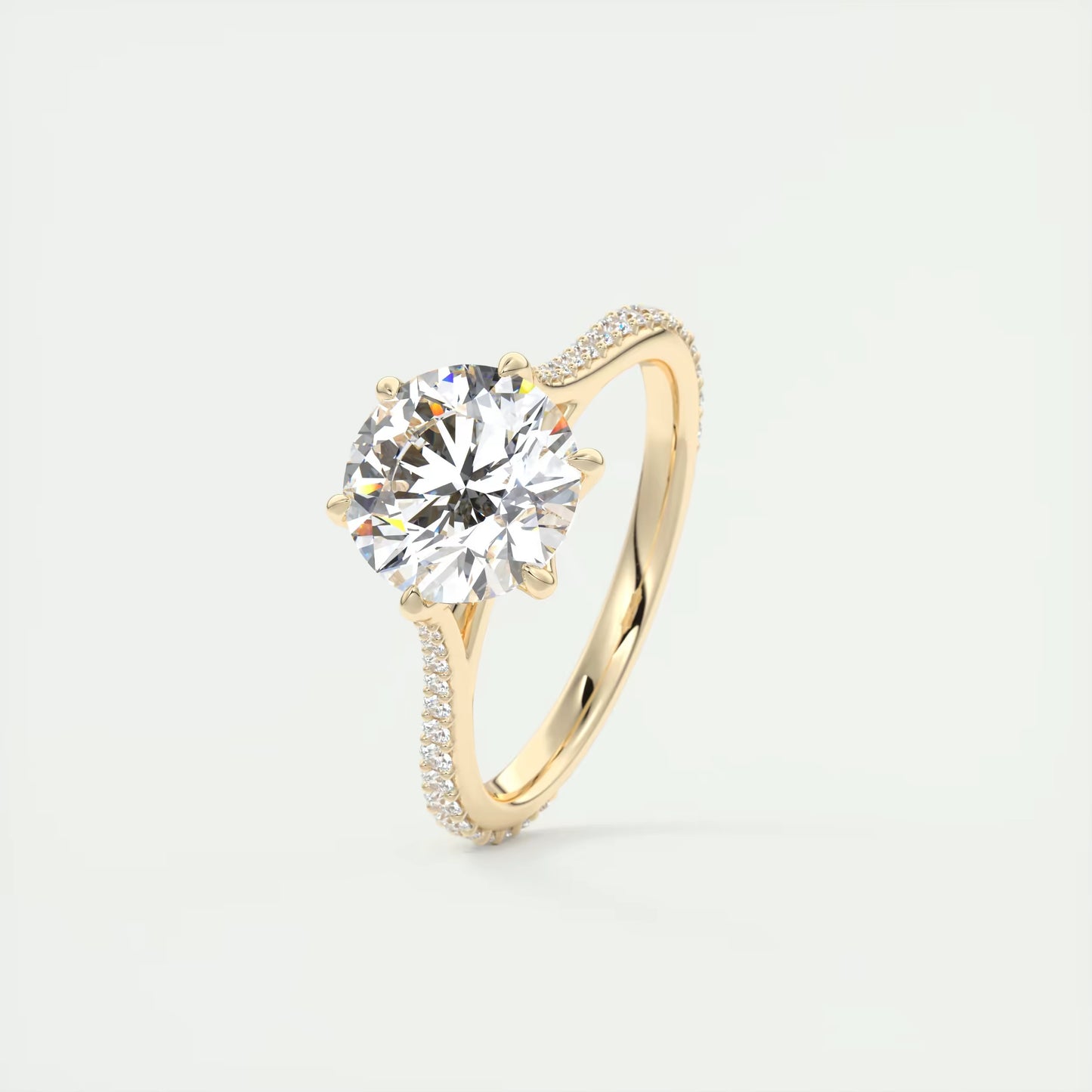 2.35 Ct Cathedral Royale Pavé Round Floral Basket Graduated Pave Six Prong Round Ring