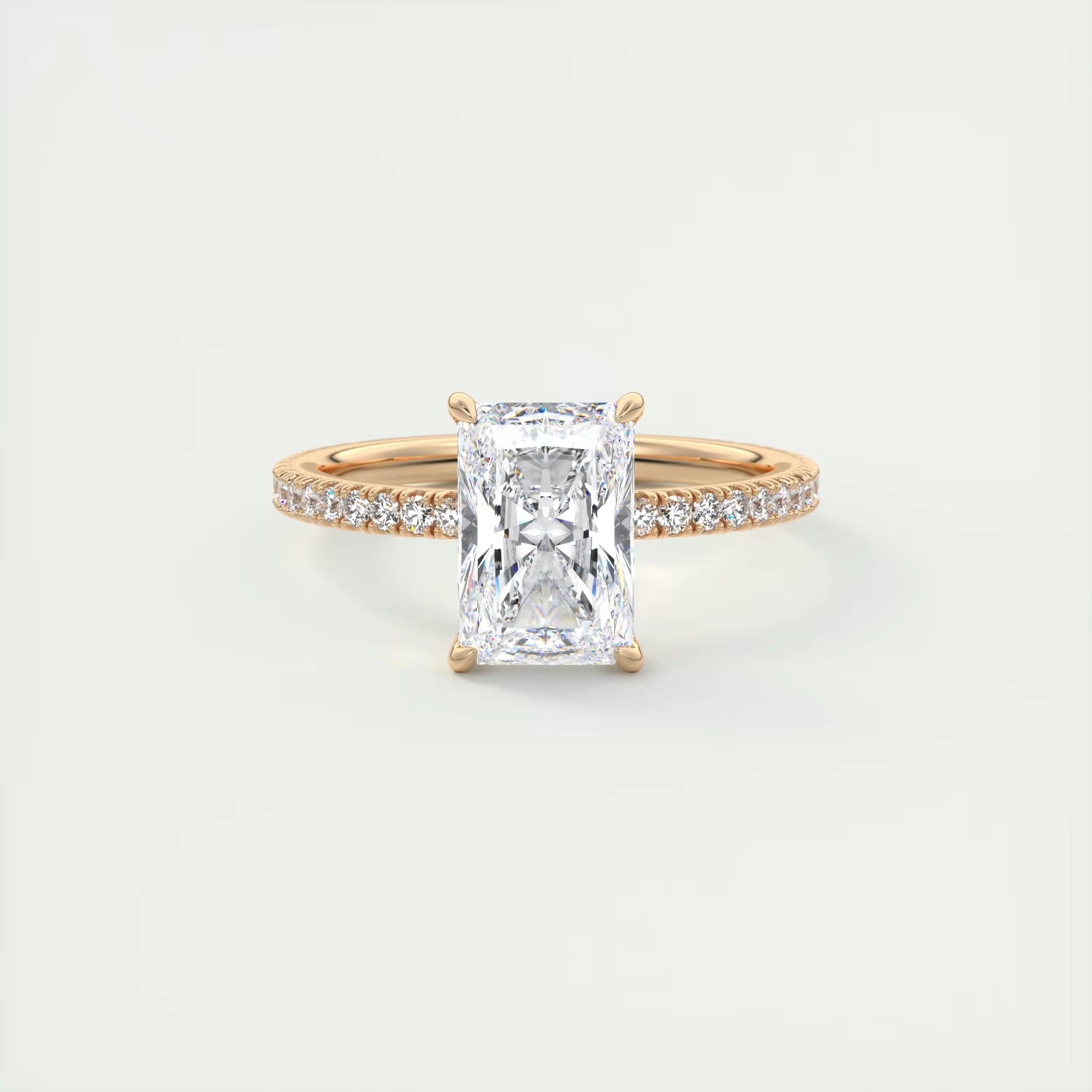 2.30 Ct Harper Pavé Center Stone Radiant & Side Stone Round with 1.5mm French Set Pavé Ring