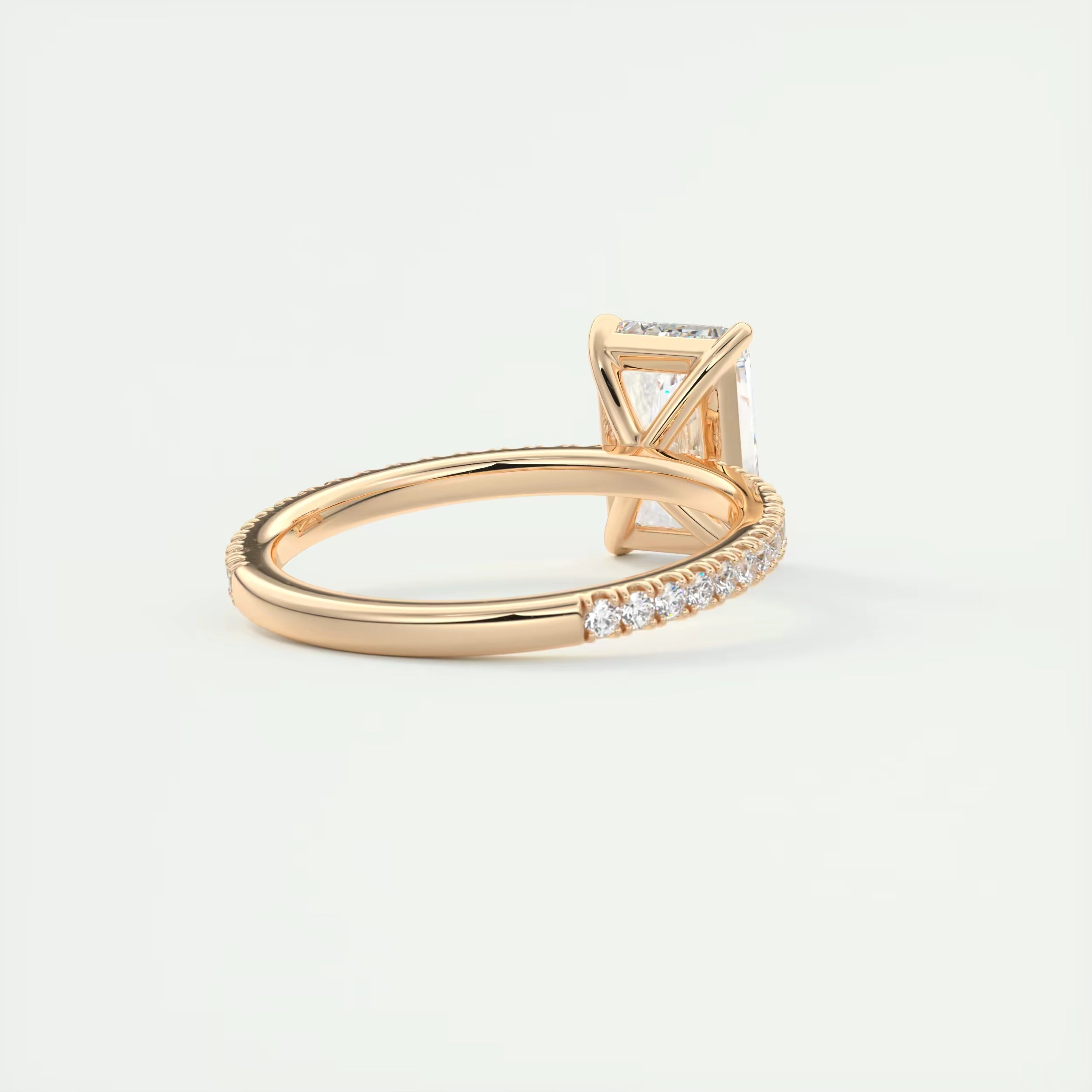 2.30 Ct Harper Pavé Center Stone Radiant & Side Stone Round with 1.5mm French Set Pavé Ring