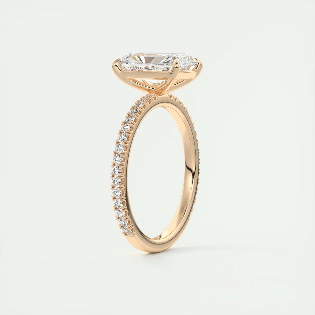 2.30 Ct Harper Pavé Center Stone Radiant & Side Stone Round with 1.5mm French Set Pavé Ring