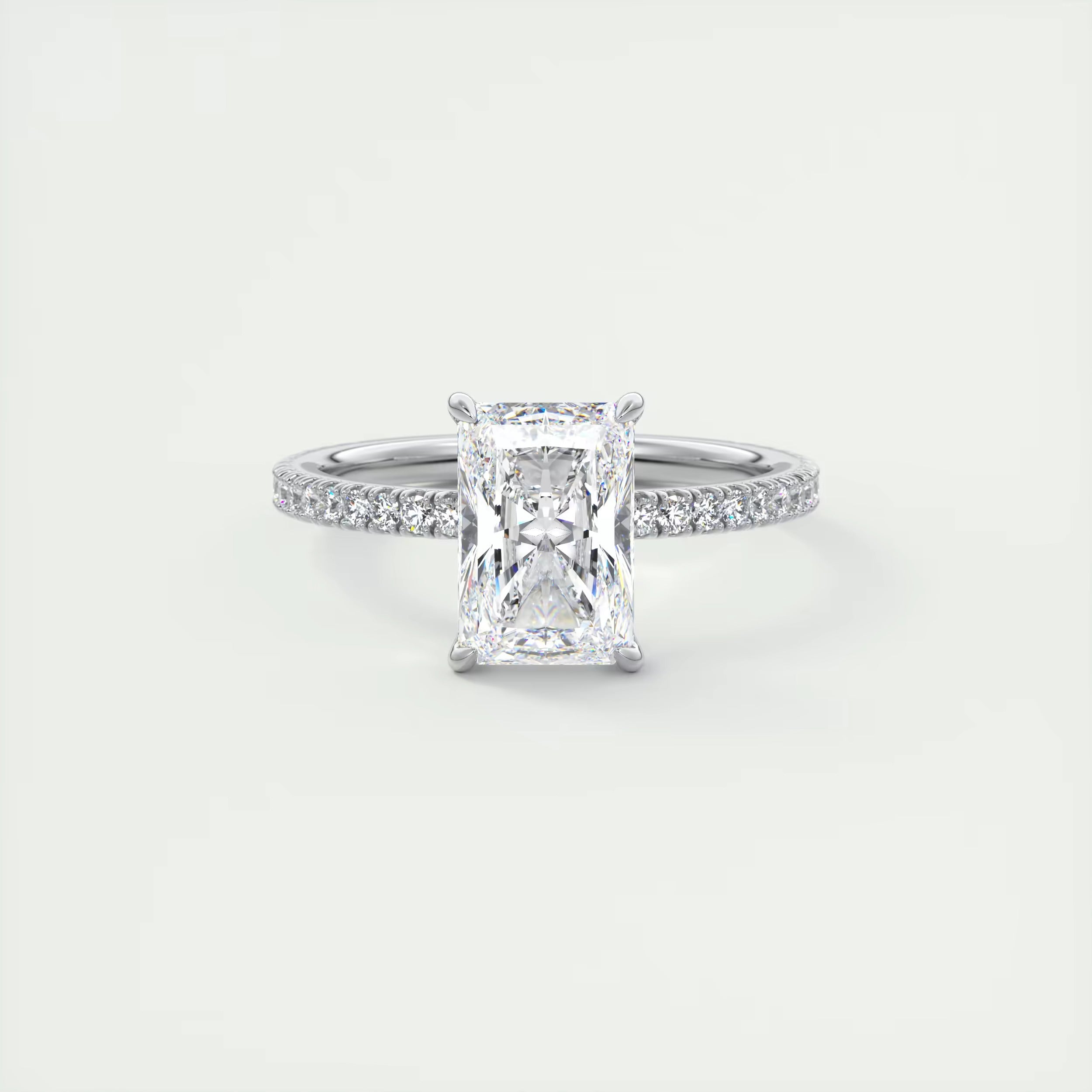 2.30 Ct Harper Pavé Center Stone Radiant & Side Stone Round with 1.5mm French Set Pavé Ring