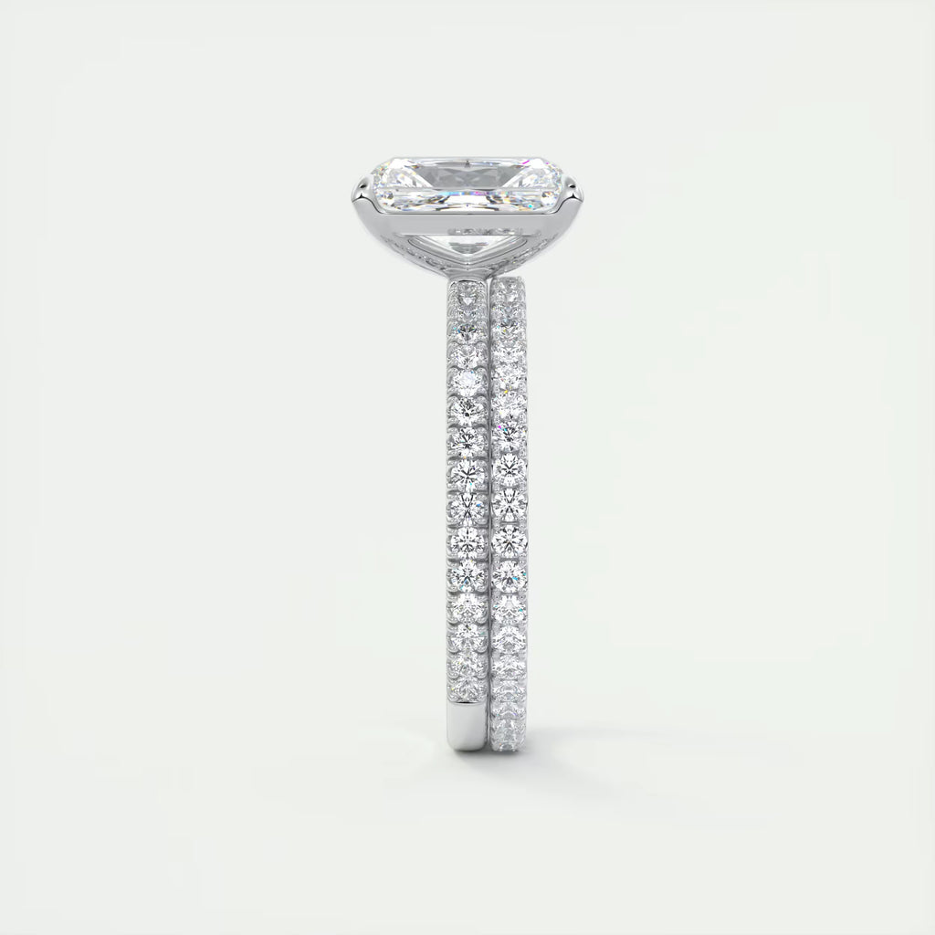 2.30 Ct Harper Pavé Center Stone Radiant & Side Stone Round with 1.5mm French Set Pavé Ring