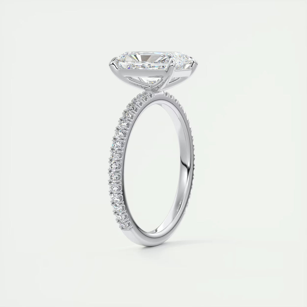 2.30 Ct Harper Pavé Center Stone Radiant & Side Stone Round with 1.5mm French Set Pavé Ring