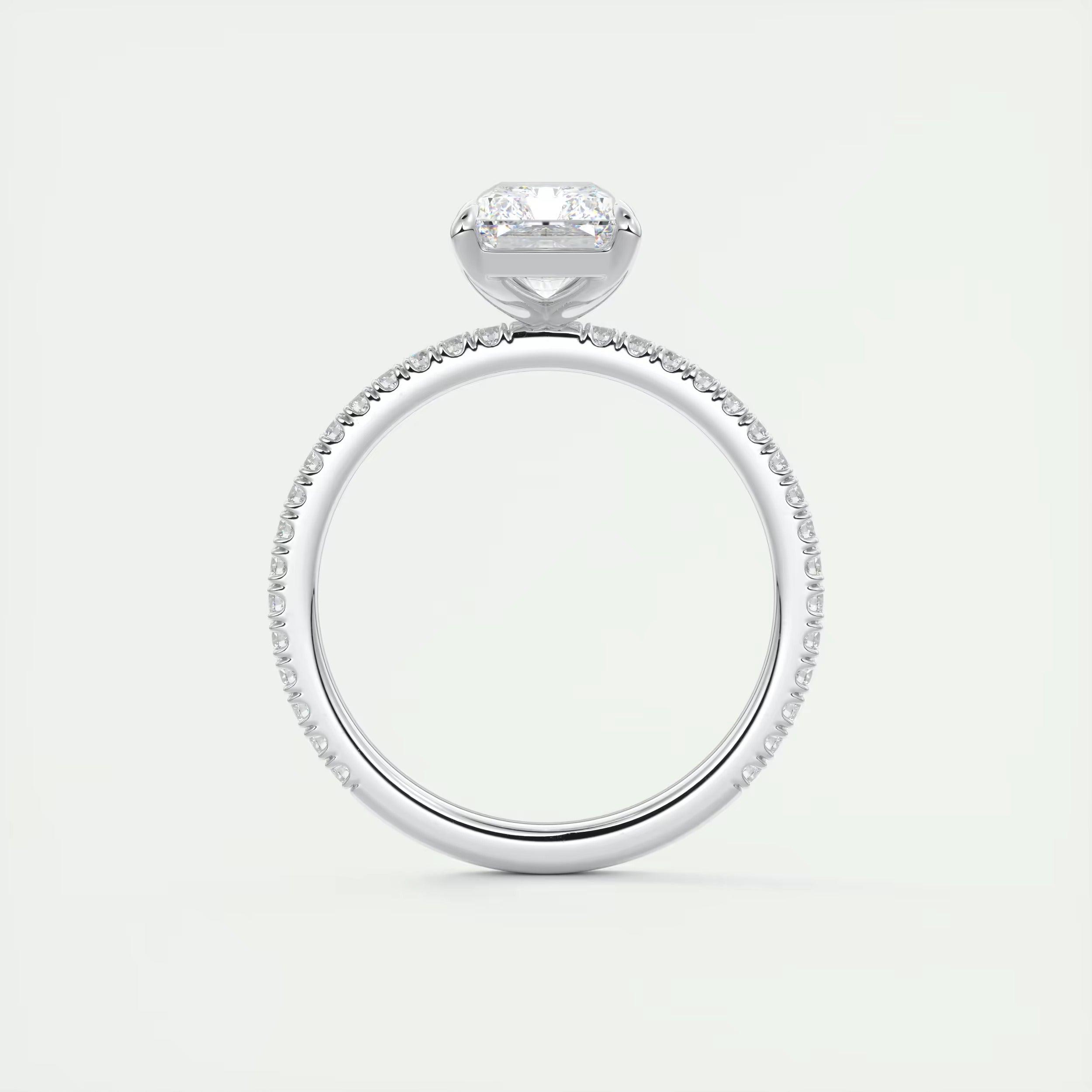 2.30 Ct Harper Pavé Center Stone Radiant & Side Stone Round with 1.5mm French Set Pavé Ring