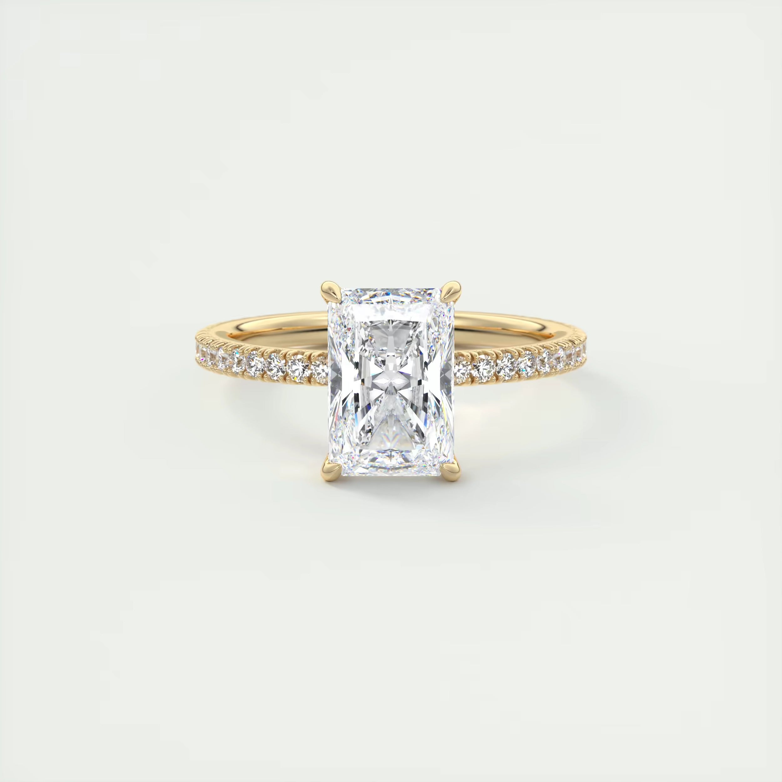 2.30 Ct Harper Pavé Center Stone Radiant & Side Stone Round with 1.5mm French Set Pavé Ring