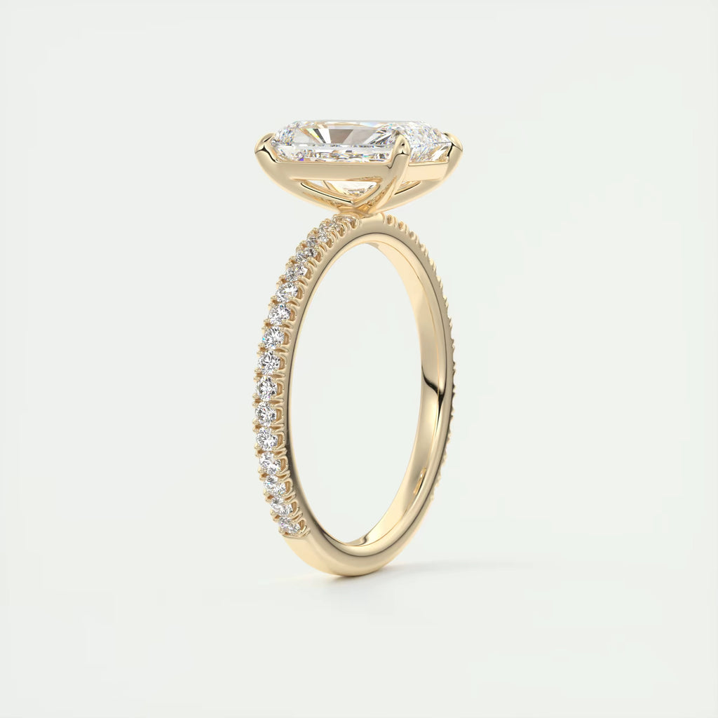 2.30 Ct Harper Pavé Center Stone Radiant & Side Stone Round with 1.5mm French Set Pavé Ring