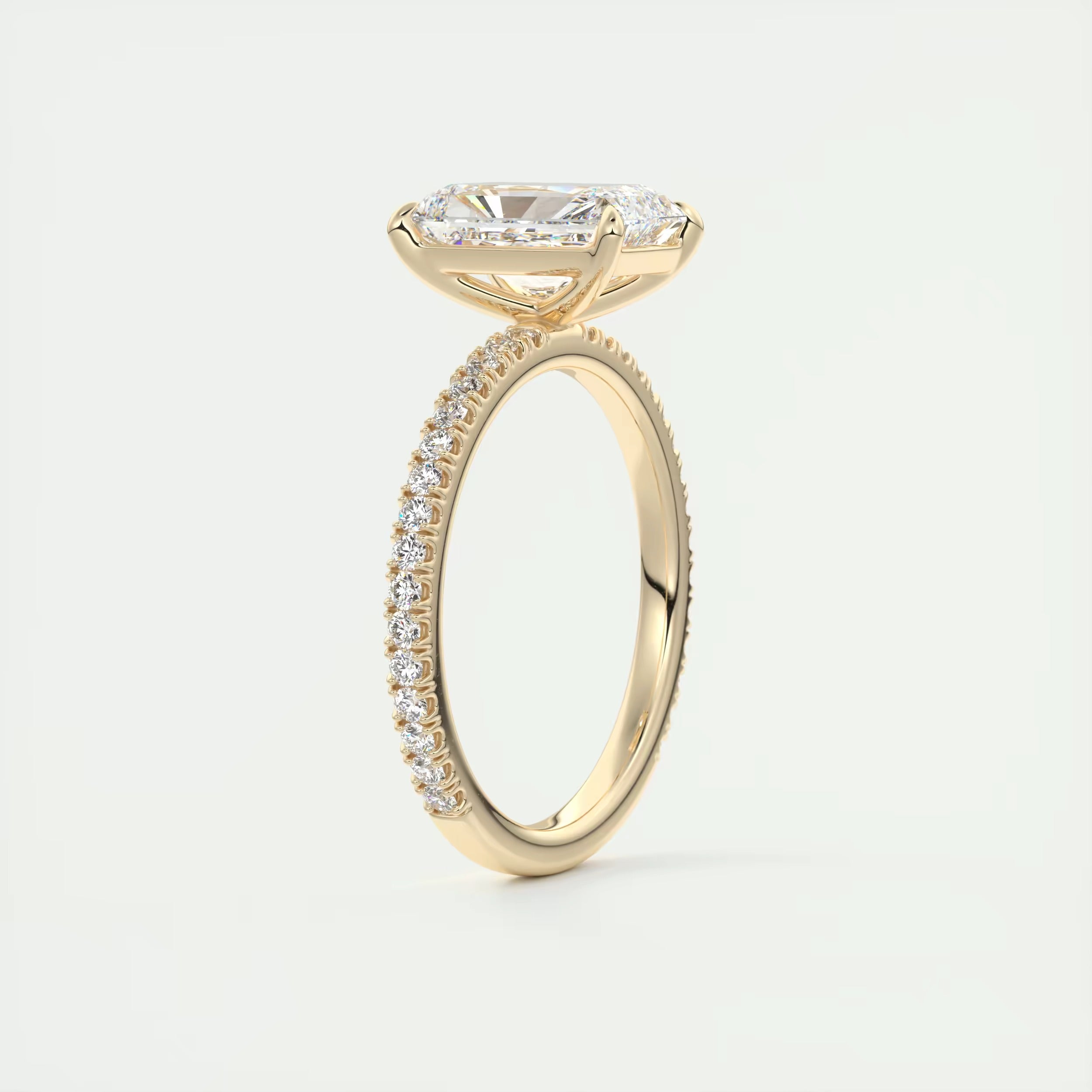 2.30 Ct Harper Pavé Center Stone Radiant & Side Stone Round with 1.5mm French Set Pavé Ring