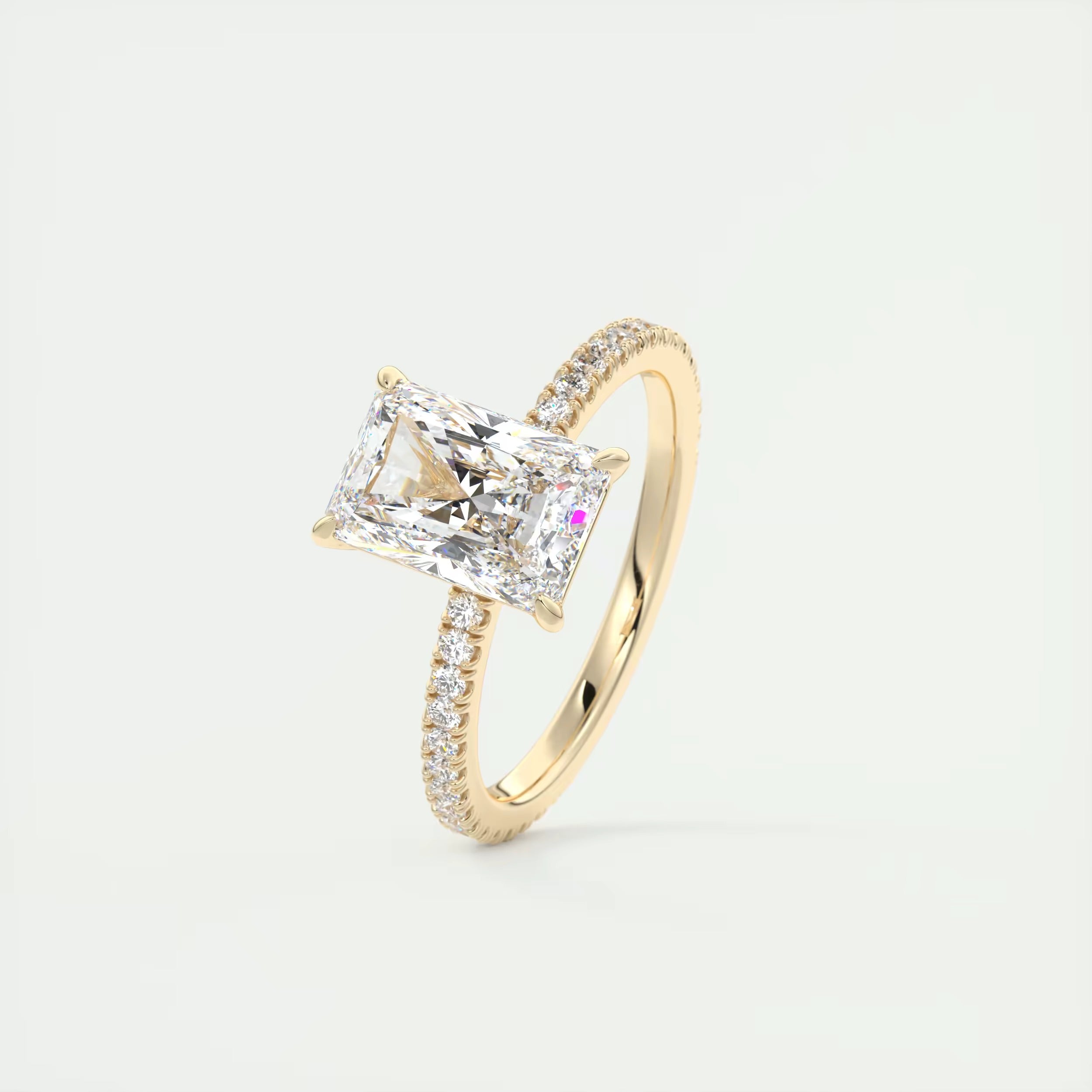 2.30 Ct Harper Pavé Center Stone Radiant & Side Stone Round with 1.5mm French Set Pavé Ring