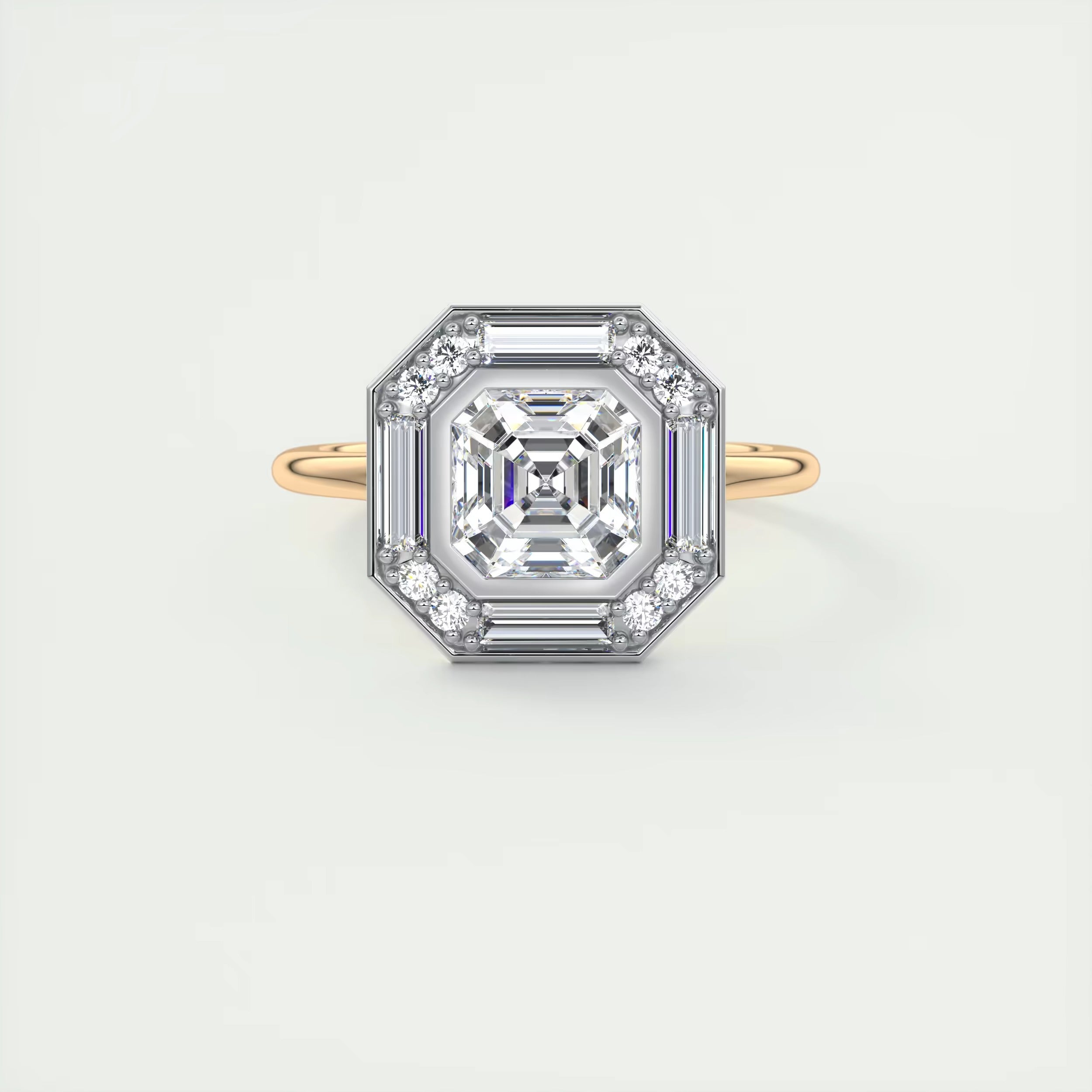 2.76 Ct The Deco Halo Center Stone Asscher Ring