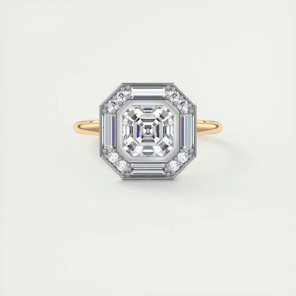2.76 Ct The Deco Halo Asscher Center & Baguette Halo Ring
