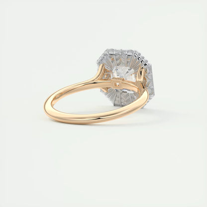 2.76 Ct The Deco Halo Asscher Center & Baguette Halo Ring