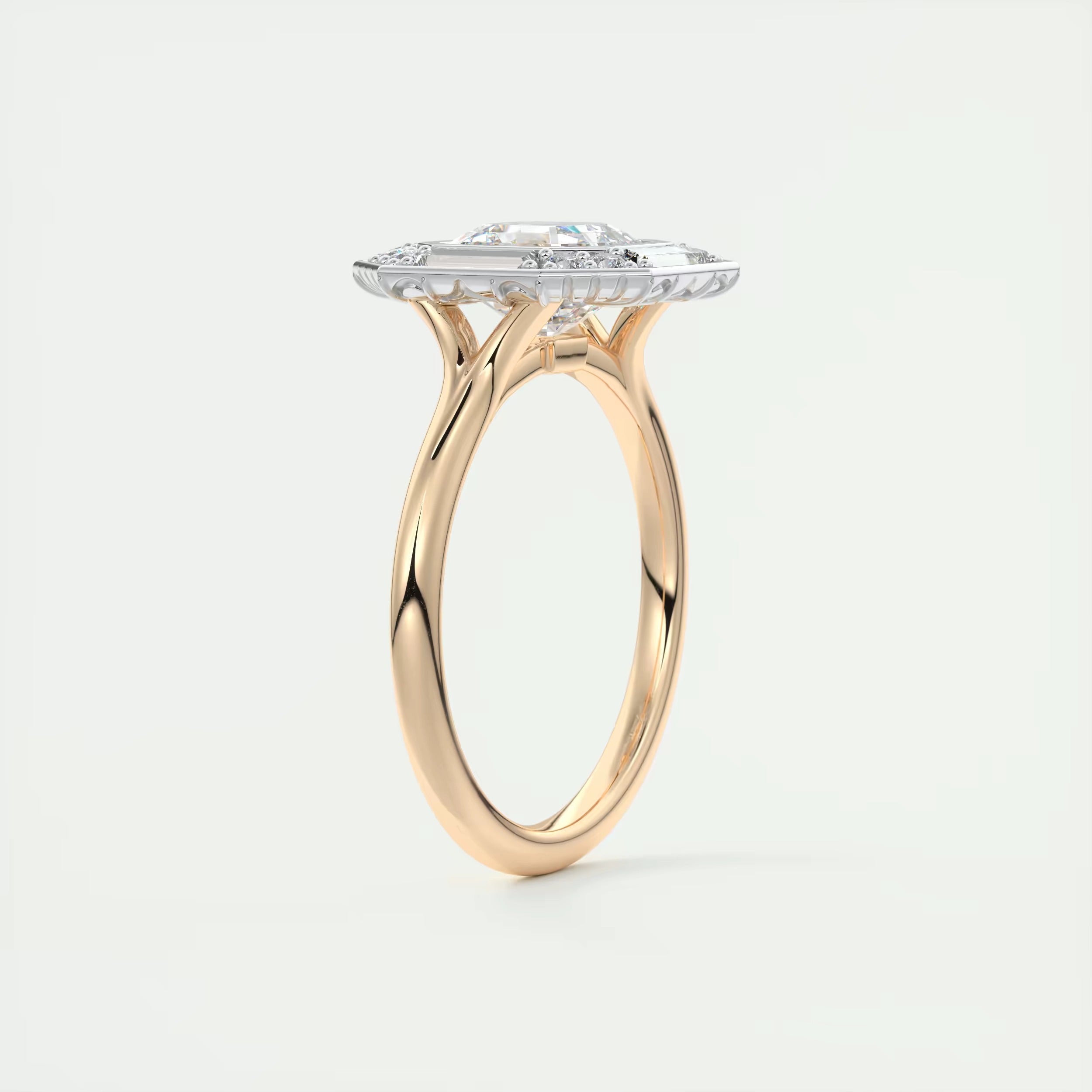 2.76 Ct The Deco Halo Center Stone Asscher Ring