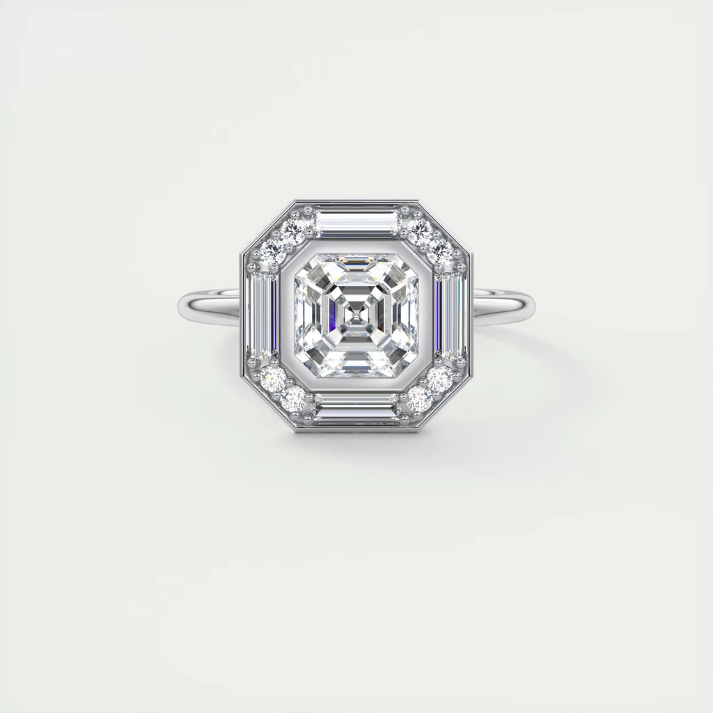 2.76 Ct The Deco Halo Center Stone Asscher Ring