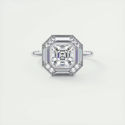 2.76 Ct The Deco Halo Asscher Center & Baguette Halo Ring