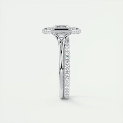 2.76 Ct The Deco Halo Asscher Center & Baguette Halo Ring