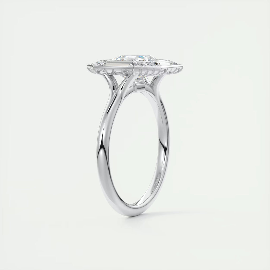 2.76 Ct The Deco Halo Center Stone Asscher Ring