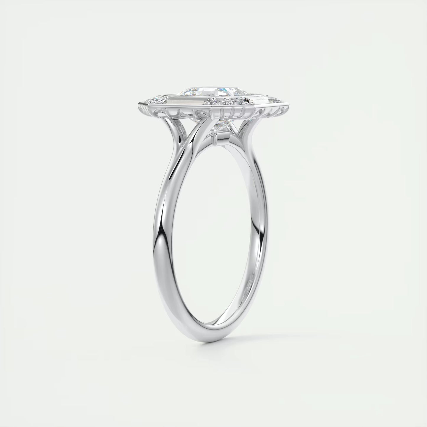 2.76 Ct The Deco Halo Asscher Center & Baguette Halo Ring