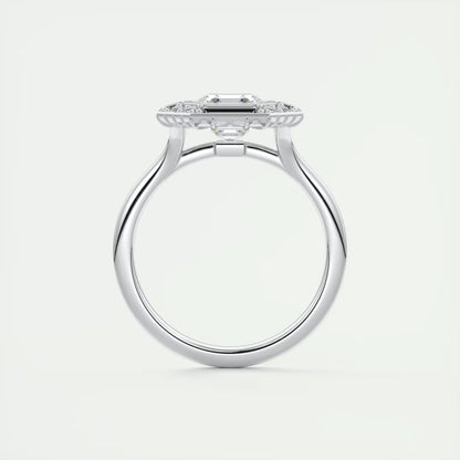 2.76 Ct The Deco Halo Asscher Center & Baguette Halo Ring