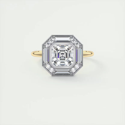 2.76 Ct The Deco Halo Asscher Center & Baguette Halo Ring