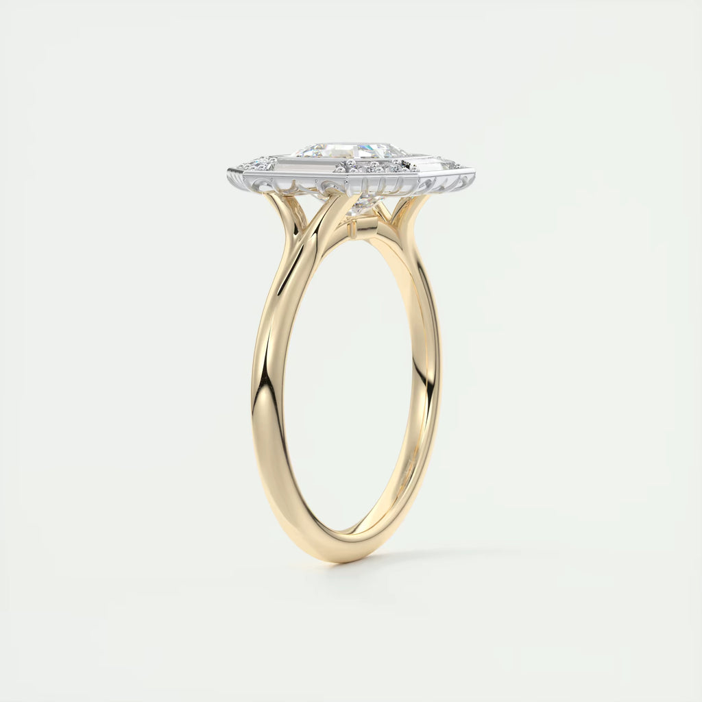 2.76 Ct The Deco Halo Center Stone Asscher Ring