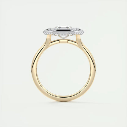 2.76 Ct The Deco Halo Asscher Center & Baguette Halo Ring