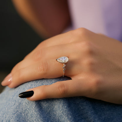 2.50 CT Pear Breathtaking Engagement Ring Hidden Halo