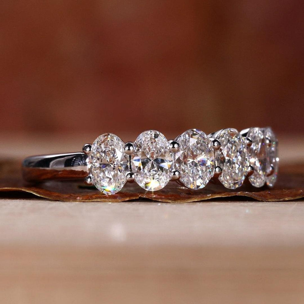 1.40 Ct Oval Cut Lab Grown Diamond Wedding Band With Seven Stone Oval Band