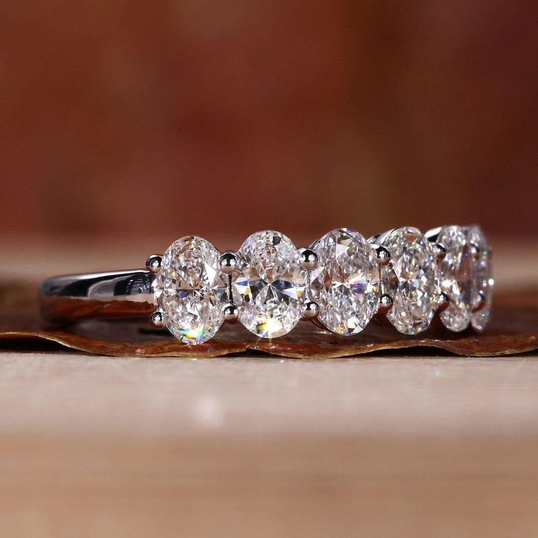 1.40 Ct Oval Cut Lab Grown Diamond Wedding Band With Seven Stone Oval Band