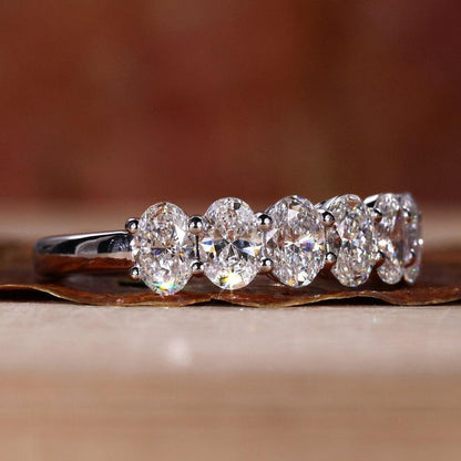 1.40 Ct Oval Cut Lab Grown Diamond Wedding Band With Seven Stone Oval Band