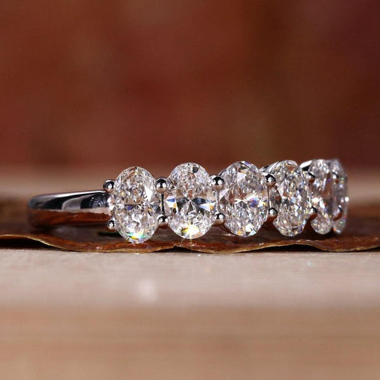 1.40 Ct Oval Cut Lab Grown Diamond Wedding Band With Seven Stone Oval Band