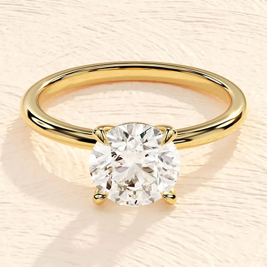 2.00 Ct Round Cut Diamond Engagement Ring | Cathedral Anniversary Ring In 14K Gold | Hidden Halo Wedding Ring For Women