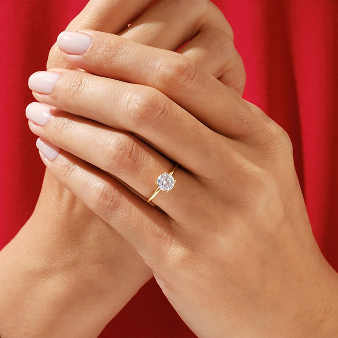 2.00 Ct Round Cut Diamond Engagement Ring | Cathedral Anniversary Ring In 14K Gold | Hidden Halo Wedding Ring For Women