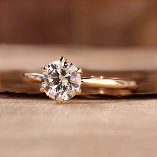 2.00 Ct Dainty Lab Grown Diamond Solitaire Ring: Yellow Gold Promise Ring