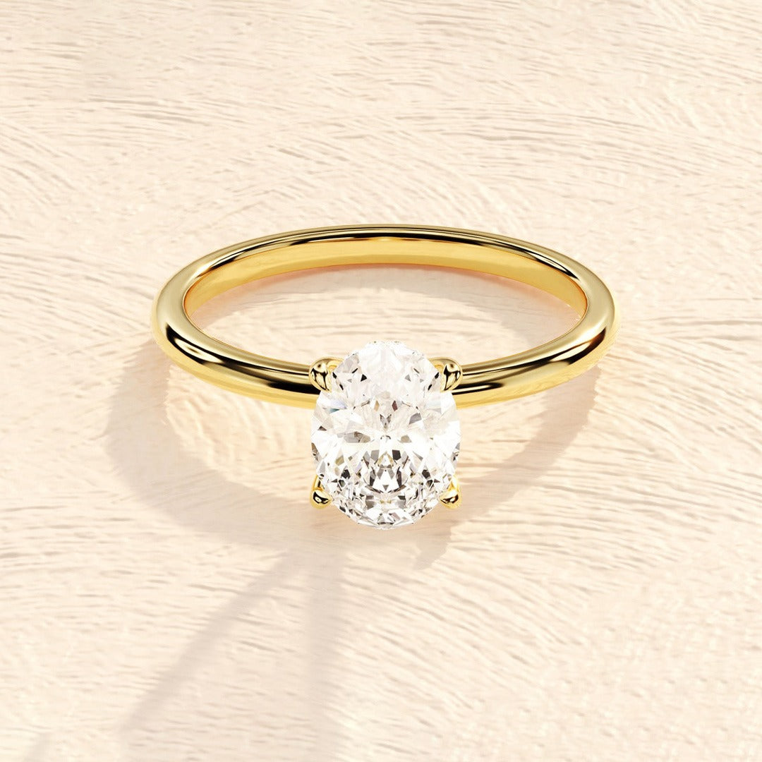 2.25 Ct Oval Cut Natural Diamond Hidden Halo Solitaire Engagement Ring