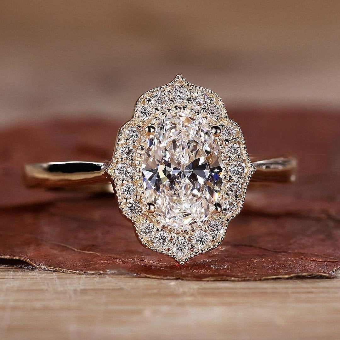 2.60 Ct Oval Lab Diamond  Halo Solitaire Engagement Ring