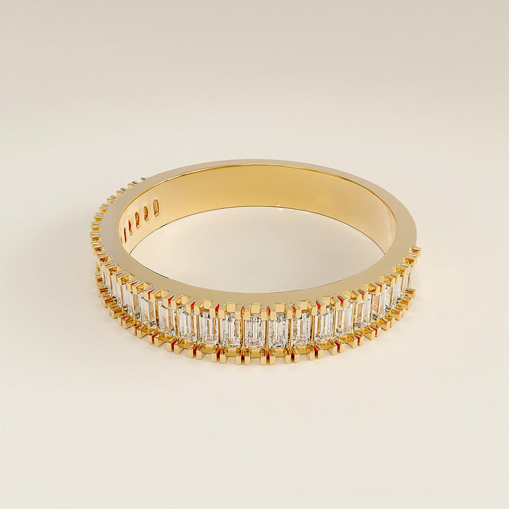 3.36 Ct Gold Wedding Band With Half Eternity Stacking Diamond Ring