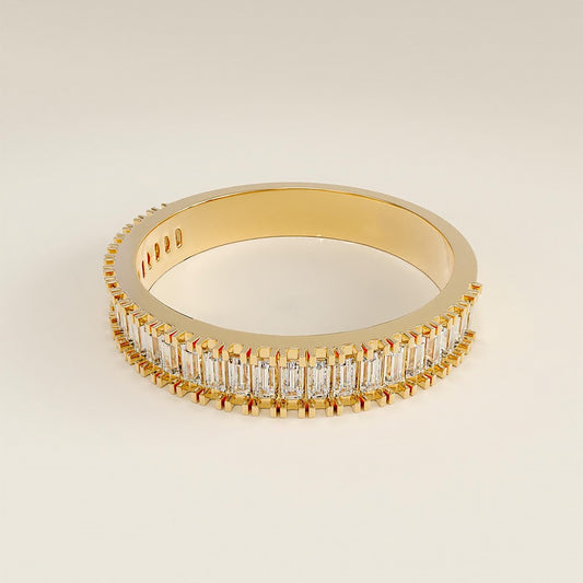 3.36 Ct Gold Wedding Band With Half Eternity Stacking Diamond Ring