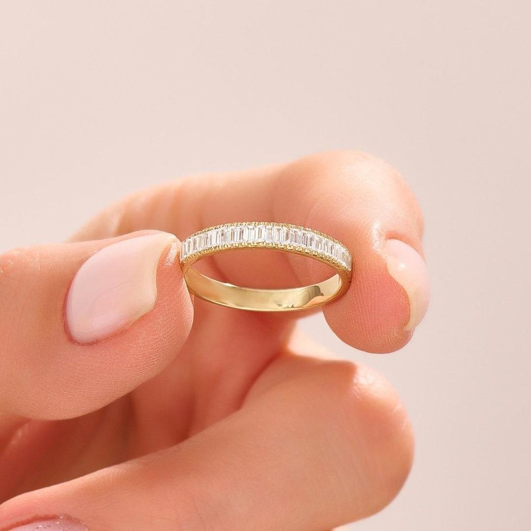 3.36 Ct Gold Wedding Band With Half Eternity Stacking Diamond Ring