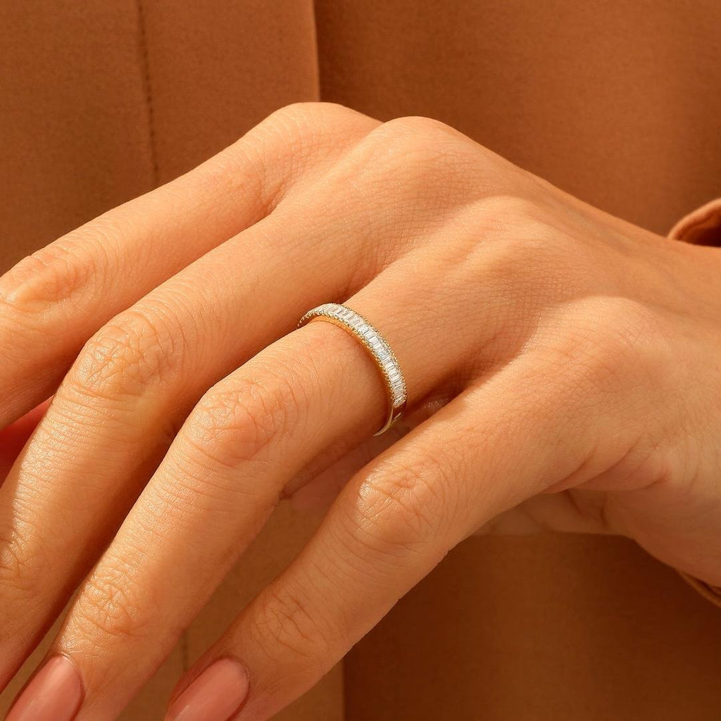 3.36 Ct Gold Wedding Band With Half Eternity Stacking Diamond Ring