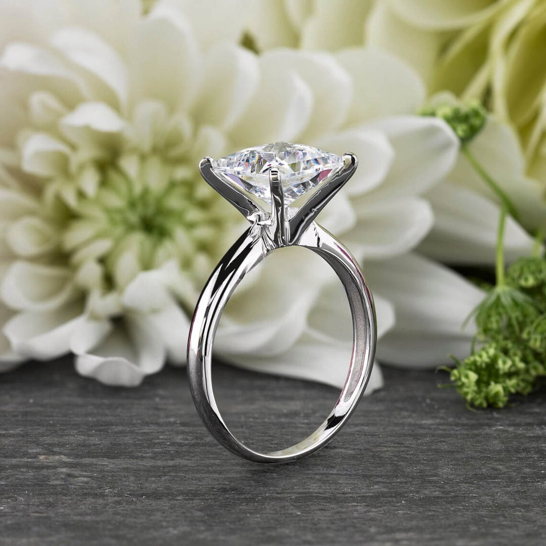 3.00 Ct Princess Cut Solitaire Engagement Ring 14k White Gold Plated
