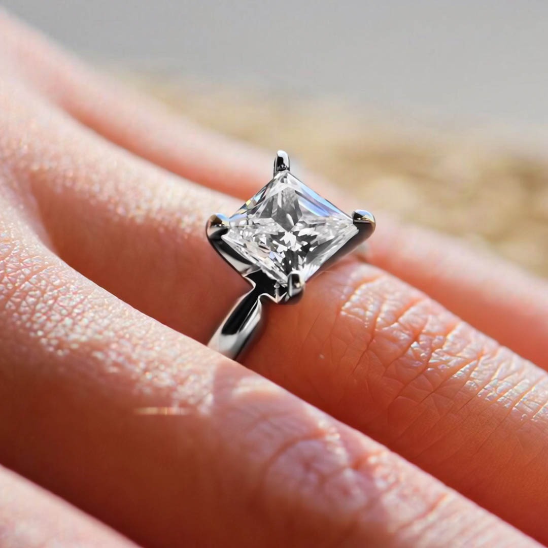 3.00 Ct Princess Cut Solitaire Engagement Ring 14k White Gold Plated