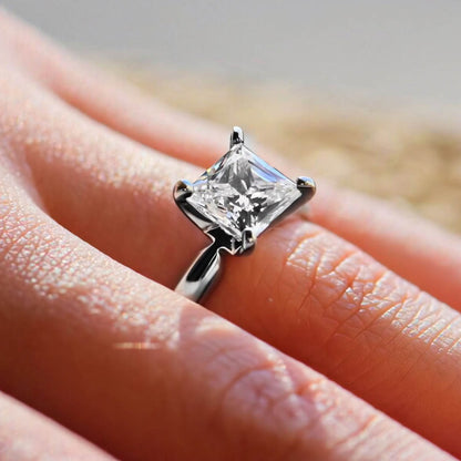 3.00 Ct Princess Cut Solitaire Engagement Ring 14k White Gold Plated