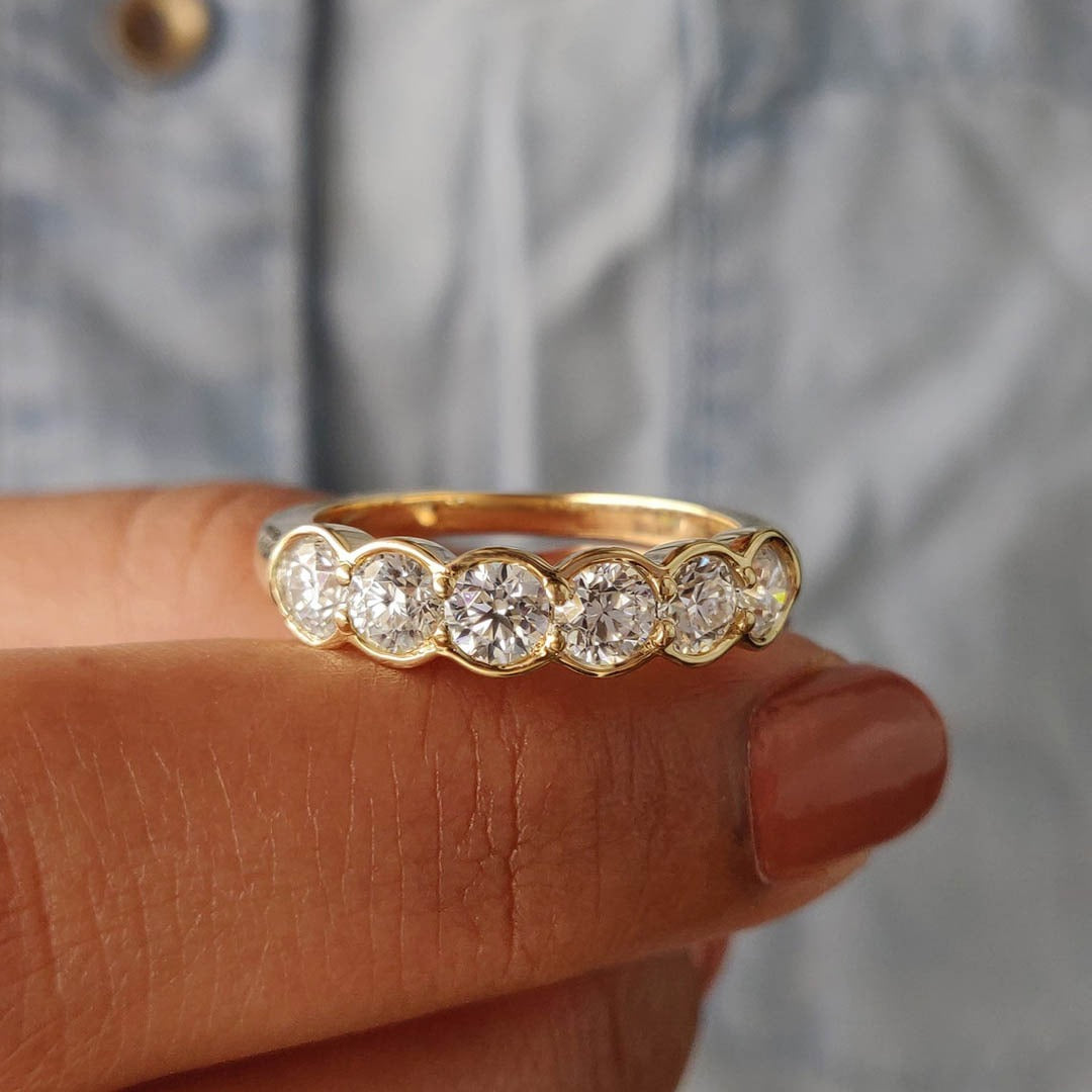 2.00 Ct Round Diamond Wedding Ring With Six Stone Engagement Ring